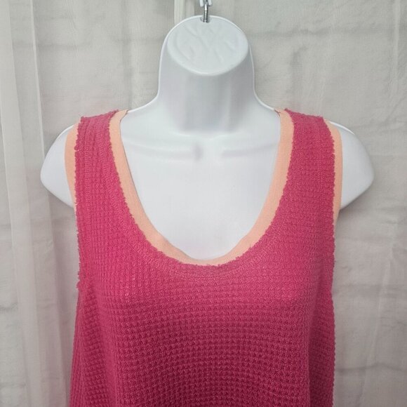 Pink Peach Waffle Weave Thermal Tank Boho Beach Summer L - Picture 2 of 9